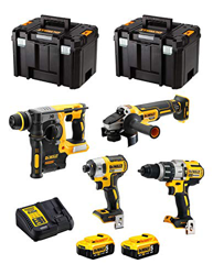 DeWALT Kit DWK401 (Taladro Percutor DCD996 + Martillo Perforador DCH273 + Mini-Amoladora DCG405 + Atornillador de Impacto DCF887 + 2 Baterías de 5,0 A en oferta