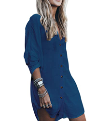 Voqeen Playa Blusas Mujer Cárdigan Largo con Botones Tops Playa Cardigan Verano Manga Larga Vacaciones Playa Chal (Azul Marino, Talla única) características