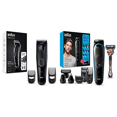 Braun Máquina Cortar Pelo Profesional, Cortapelos Hombre con 17 Ajustes de Longitud + Recortadora de Barba 9 en 1, Máquina de Cortar Pelo,