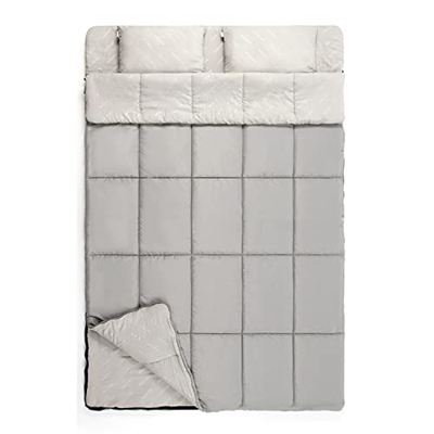 Othim Saco De Dormir Doble, Clima Frío, Saco De Dormir Impermeable con 2 Almohadas Adecuado para Mochileros, Camping Y Senderismo,Beige