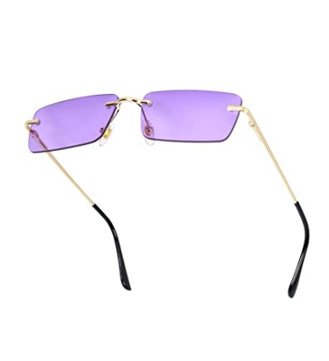 besbomig Vintage Gafas de Sol Rectangulares Sin Montura para Mujer y Hombre - Gafas Retro con Protección UV para Conducir y Deportes al Aire Libre