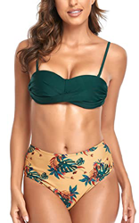 Joligiao Mujer Conjunto de Bikini Dos Piezas Cintura Alta Traje de Baño de Push-up Acolchado Bra Tops y Braguitas Retorcido Traje de Baño Bikini Sets  en oferta