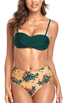 Joligiao Mujer Conjunto de Bikini Dos Piezas Cintura Alta Traje de Baño de Push-up Acolchado Bra Tops y Braguitas Retorcido Traje de Baño Bikini Sets 