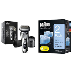 Braun Series 9 Pro Afeitadora eléctrica hombre ProLift y cabezal 4 en 1 + Clean & Renew Cartuchos de recarga para afeitadora eléctrica hombre, 2 unida en oferta