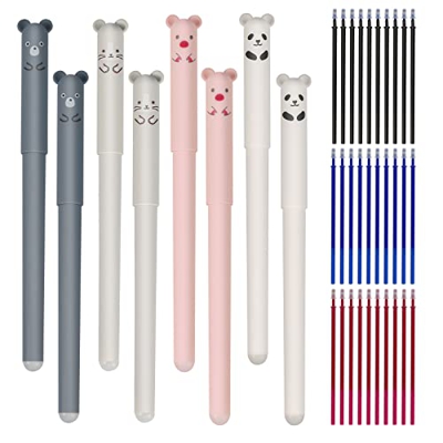 Bolígrafos de gel de dibujos animados, 8 unidades, con 30 recambios, borrables para estudiantes, adultos, escritura de 0,35 mm