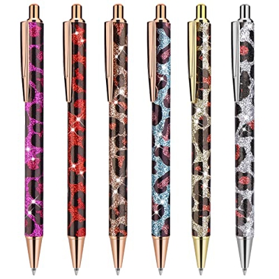 cobee Bolígrafos de metal brillante, 6 bolígrafos retráctiles con clic bolígrafos de tinta negra de 1,0 mm bolígrafos de metal con purpurina para homb
