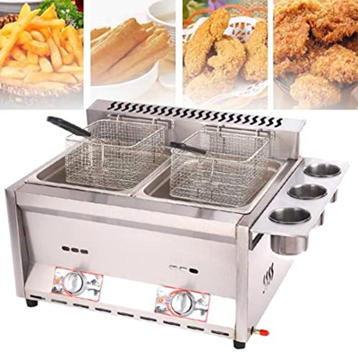 lxiluv Freidora De Gas De 12l, Freidora De Acero Inoxidable, con Cesta para Freír Y Tapa, Freidora De Aceite De Encimera para Restaurante, Hogar, Poll