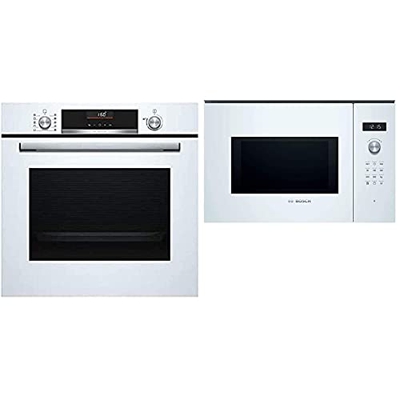 Bosch Serie 6 HBA5360W0 Horno multifunción, 60 cm, 3400 W + Serie 6 BEL554MW0 Microondas integrable, 382 x 594 x 388 mm, Potencia 900 W, Con grill de