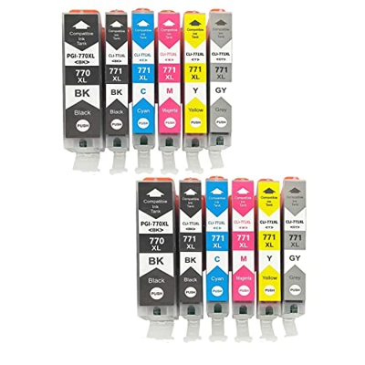 BAQU Cartuchos De Tinta para Canon PGI770 CLI771 Compatibles con PIXMA MG5770 MG6870 MG7770 PIXMA TS5070 TS6070 TS8070 Impresoras 2-Pack
