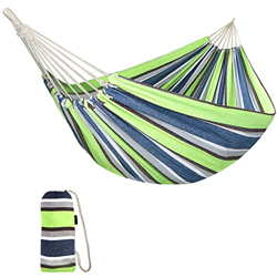 Anyoo Hamaca de Algodón para Jardín al Aire Libre Cama Portátil de Lona con Cuerdas para Acampar Peso Ligera con Bolsa para Jardín Patio Trasero Playa características