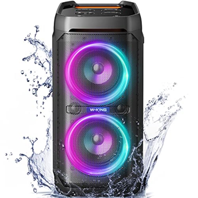 W-KING 100W Altavoz Bluetooth Potente V5.3, Altavoz Portatil Fiesta Potente Impermeable IPX6 con Graves Profundos/110dB Enorme Sonido/DSP/Luces/Micróf