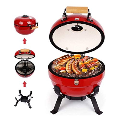 Parrilla de carbón de cerámica portátil, Parrilla de Barbacoa Plegable de 12 Pulgadas, Horno de carbón para Asar con termómetro Digital, para Fiestas 