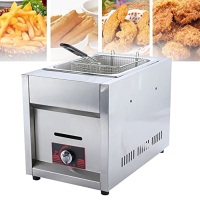 lxiluv Freidora De Gas Freidora Comercial Freidora De Acero Inoxidable, Freidora Profunda 10l / 20l Freidora, con Cestas Y Tapa Desmontables, Ahorro D