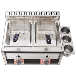 Kidsinwe Freidora Comercial De Gas Lpg con 8L * 2 Cesta Y Tapa Encimera De Acero Inoxidable Tubo De Metal De Propano Hogar Cocina en oferta