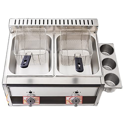 Kidsinwe Freidora Comercial De Gas Lpg con 8L * 2 Cesta Y Tapa Encimera De Acero Inoxidable Tubo De Metal De Propano Hogar Cocina