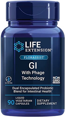 Life Extension, Florassist GI with Phage Technology, con Cultivos Bacterianos, 30 Cápsulas líquidas, Probadas en Laboratorio, Sin Gluten, Vegetariano,