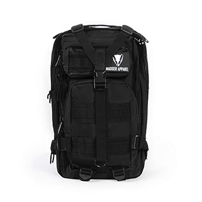 Madger Mochila Militar 20L / Bolsa Táctica / Senderismo, Trekking, Camping, Bicicleta, Outdoor / Impermeable, Multifunción, Negro