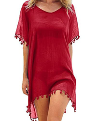 heekpek Mujer Borla Trajes de Baño Gasa Pareos Ropa de Playa Beach Bikini Cover Up Camisolas y Pareos Pareos Playa Mujer características