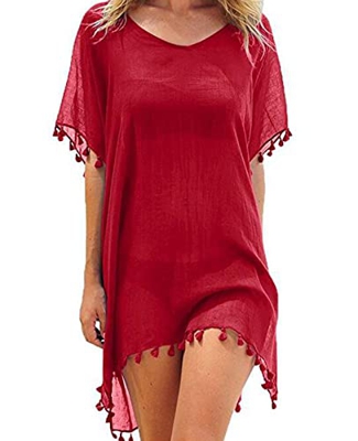 heekpek Mujer Borla Trajes de Baño Gasa Pareos Ropa de Playa Beach Bikini Cover Up Camisolas y Pareos Pareos Playa Mujer
