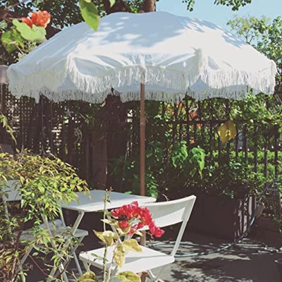 Parasol de jardín Blanco 2M Sombrilla para Exteriores Sombrillas inclinables Patio Decorativo con borlas, Balcón Terraza Playa Protección UV