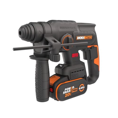 Worx NITRO WX381 - Martillo de perforación con batería (20 V, sin escobillas, para taladrar, perforar y cincelar, 2 julios, energía de impacto incluye