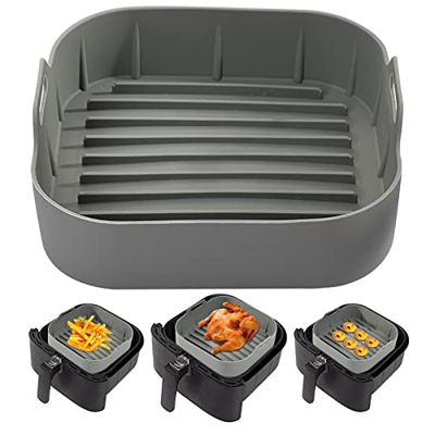 Olla de silicona para freidora de aire, redonda y cuadrada, antiadherente, compatible con forros de silicoreutilizables con la mayoría de cestas redon