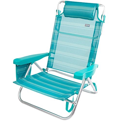 AKTIVE 62659 - Silla de playa plegable con respaldo XL, silla piscina plegable reclinable con 7 posiciones, reposabrazos y cojín acolchado, medidas 48