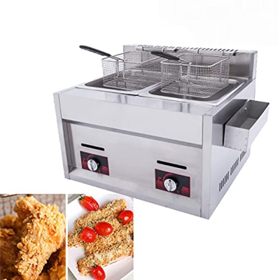Niczu Freidora de Gas de Doble Cilindro de 20L, Tanque de Freidora de Gas Comercial de Acero Inoxidable Pollo Frito Papas Fritas con Cesta para Restau