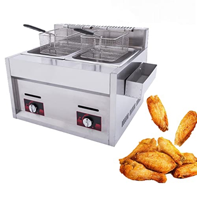 Niczu 20L Freidora de Gas Comercial, Tanque de Freidora de Gas de Doble Cilindro Pollo Frito de Acero Inoxidable Papas Fritas con Cesta para Restauran
