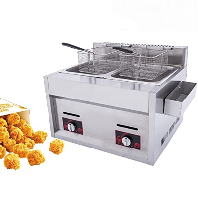 Niczu Freidora de Gas Comercial, Tanque de Freidora de Gas de Doble Cilindro de 20L Pollo Frito de Acero Inoxidable Papas Fritas con Cesta para Restau