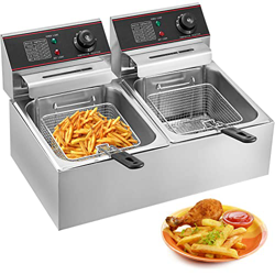 松集 Freidora EléCtrica De 5000 W, Freidora De Encimera De Doble Tanque De 20 L, Freidora EléCtrica De Doble Cilindro De 60-200 ℃, Papas Fritas para Res precio