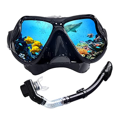 QHYXT Equipo De Snorkel En Seco, Juego De Máscara De Snorkel Plegable, Adulto, Mujer, Juventud, Gafas Panorámicas De Vidrio Templado Antivaho De 180 °