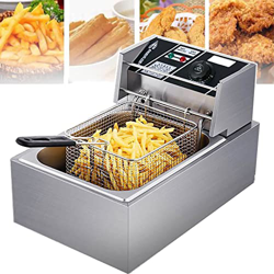 松集 Freidora EléCtrica Comercial, Freidora De Una Sola Lata De Gran Capacidad De 10 L con Tapa, RegulacióN De Temperatura: 60-200 ℃, para Restaurante D en oferta