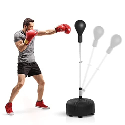 Saco De Boxeo Inflable Con Soporte, Saco De Boxeo De 51 A 63 Pulgadas De Altura Ajustable, Base Extragrande Con 6 Ventosas, Bola De Velocidad De Perfo
