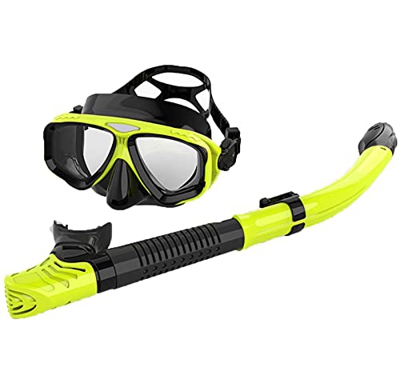 QHYXT Máscara de Buceo, Gafas de esnórquel, Gafas de Vidrio Templado para Buceo Libre, Juego de esnórquel en seco con Boquilla Conveniente