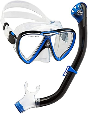 QHYXT Scuba Diving Snorkeling Set Silicona Dry Topsnorkel Combo Vidrio Templado Snorkeling Set con Lentes de esnórquel Profesionales para Adultos