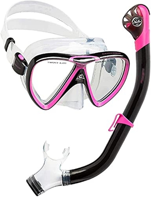 QHYXT Scuba Diving Snorkeling Set Silicona Snorkeling Set Dry Top Snorkel Combinación con Lente de Vidrio Templado Equipo de Snorkel Profesional para 