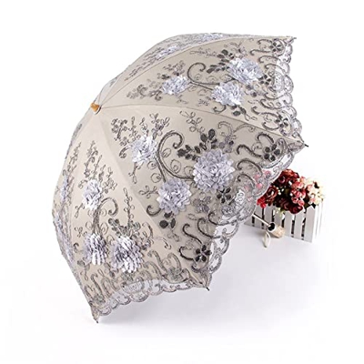 Double Dentelle brodée Parapluie Pliant Parapluie Noire Plastique écran Solaire de la décoration de la décoration de la Photographie de Photographie d
