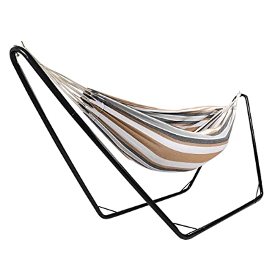 REDCAMP Hamaca doble con soporte, hamacas de pie para exteriores con soporte de acero resistente, fácil de montar