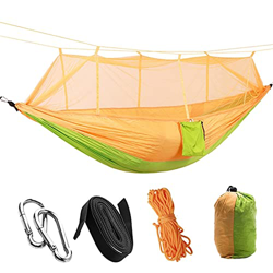 Camping Garden Hammock with Mosquito Net Outdoor Furniture Person Portable Hanging Bed Strength Parachute Fabric Sleep Swing (Color : Yellow Green) precio
