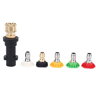 Ganata Pistola de lavado a presión con conector rápido hembra de latón de 1/4 pulgadas y 5 paquetes de boquillas de lavado a presión de varios grados 