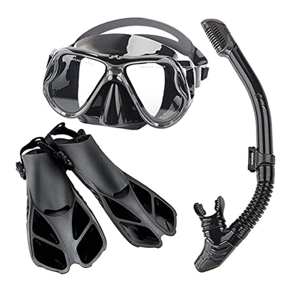 QHYXT Máscara de Aletas Juego de Snorkel Equipo de Snorkel para Adultos Niños, Gafas de natación Vista panorámica Antivaho Antifugas, Dry Top Kit de S
