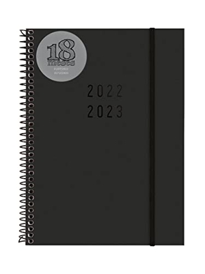 Finocam - Agenda 2022 2023 Espiral 18 Meses Semana Vista Horizontal Julio 2022 - Diciembre 2023 (18 meses) Negra