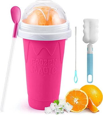 Slushie Maker Cup, Magic Quick Frozen Smoothies Cup - Vaso de doble capa para batidos de leche caseros para hacer helados para niños y familiares (ros