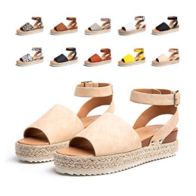Sandalias Mujer Plataforma Verano Casual Sandalias Alpargatas Cuña Plateau Esparto Moda Playa 5.5CM 01 Caqui Talla 38