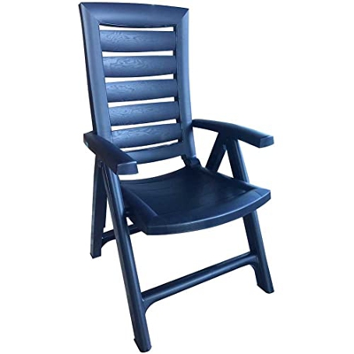 BAKAJI Silla plegable, estructura de resina dura, respaldo reclinable en 5 posiciones, con bloqueo para camping, playa, jardín, color azul, dimensione