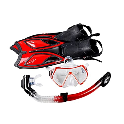 QHYXT Máscara de esnórquel, Equipo de Mono, Marco de Vidrio Templado, Gafas de Buceo para Adultos, esnórquel Completamente seco, Aletas largas, Conjun