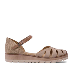 PORRONET - Sandalia cuña de piel y talón cerrado en arena Bianca - Mod. 2860 talla 38 en oferta