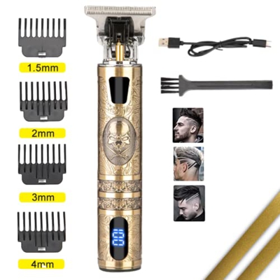 Máquina de Cortar Pelo Profesional - Cortapelos inalámbrico Hombre Cortador de Pelo Recargable con Hoja T, Recortadora de Barba de Espacio Cero con 4 