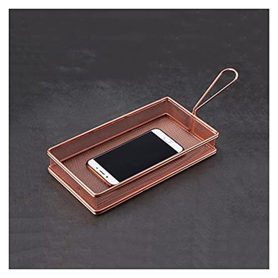 Cesta para freír Rectangular denso de malla Fry Cesta de rosa de acero inoxidable de acero inoxidable Fries Cesta con asas for restaurantes, cafés, ba